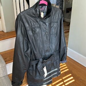 Barbour professionally re-waxed belted black jacket.